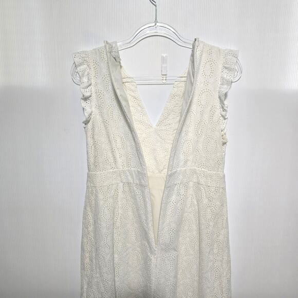 Boden White Eyelet Midi Dress Sleeveless V Neck Ruffle Detail 100% Cotton 10P - Picture 5 of 6